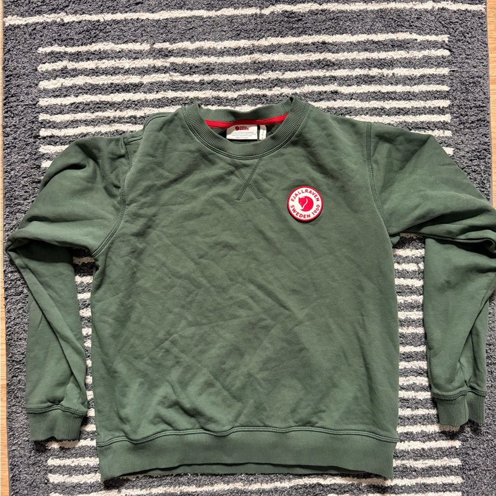 Fjallraven Forest Green Crewneck Sweater with Heart Logo Patch